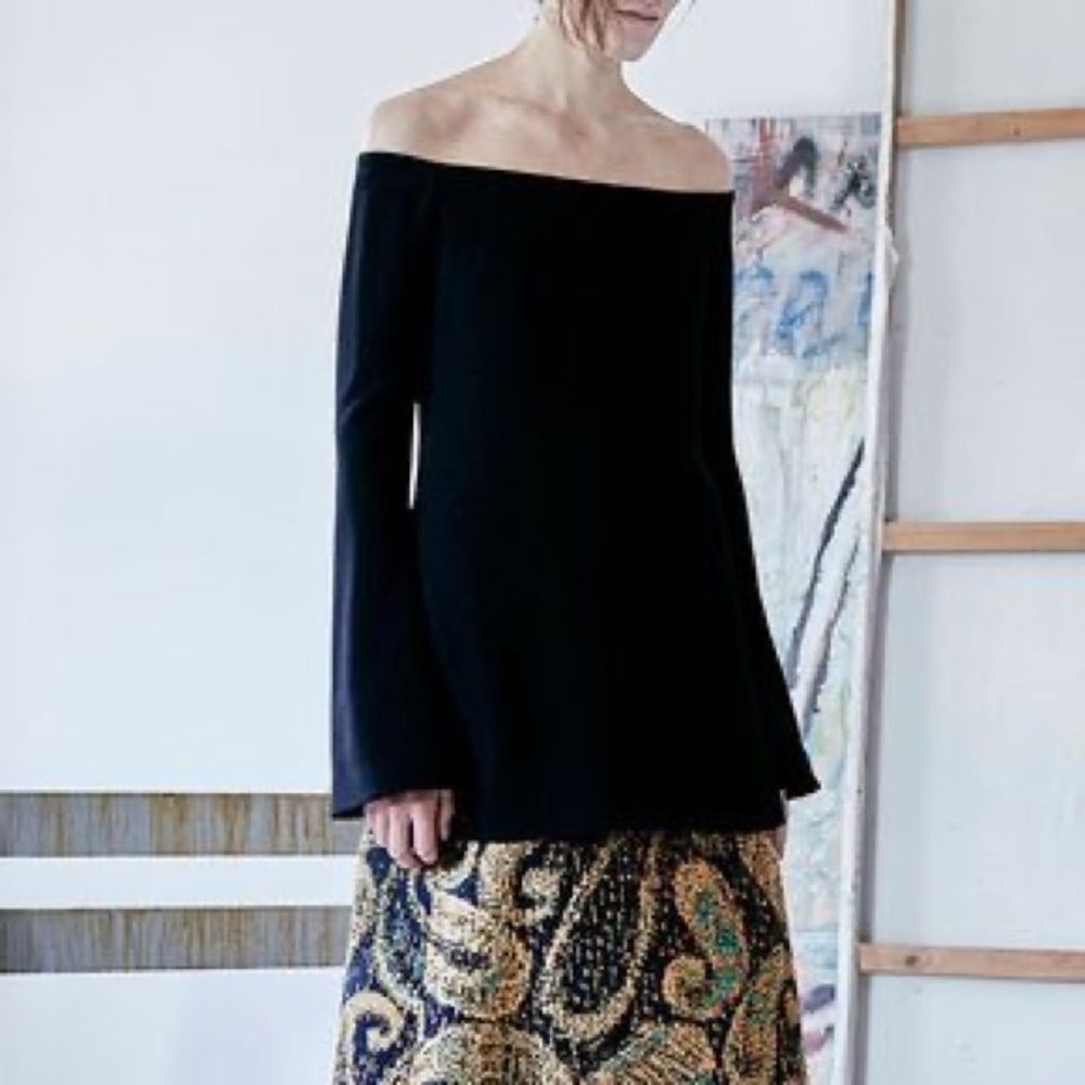 Ellery Evening Top Off-the-Shoulder Blouse Black Satin Crepe, Size S New w/Tag